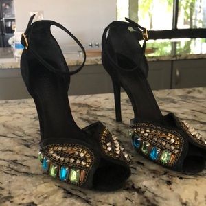 black swede  heels with stones